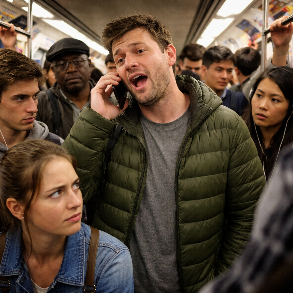 Talking loudly on a train